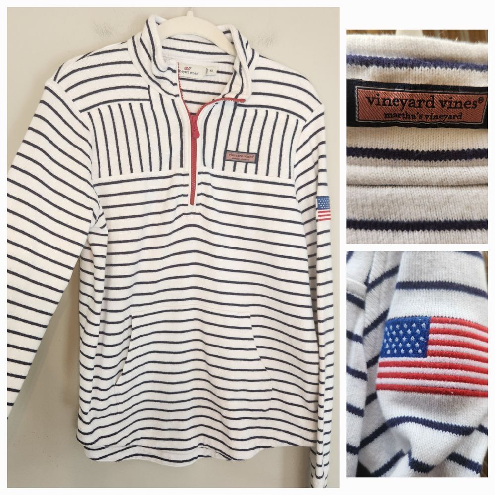 EUC‎ Vineyard Vines USA Mixed Stripe Relaxed Shep Quarter Zip Top size Small
